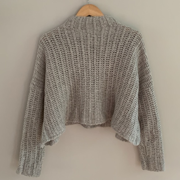 Aerie Chunky Knit Wool Alpaca Blend Mock Neck Relaxed Fit Sweater Grey Large - Picture 7 of 11